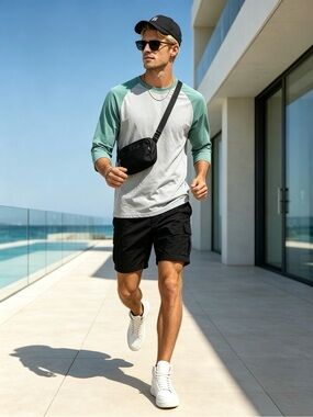 Raglan Sleeve Tee in Mint Green and White